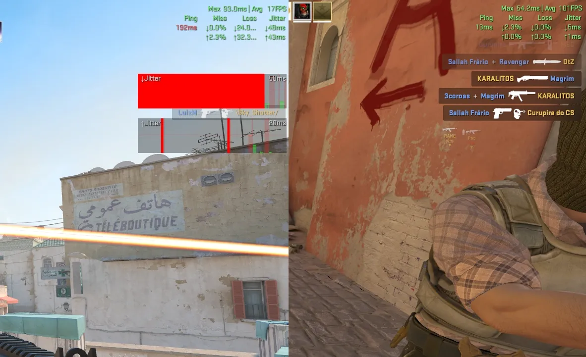 Screenshot real do CS2 mostrando melhora de ping depois da otimização SyncNow