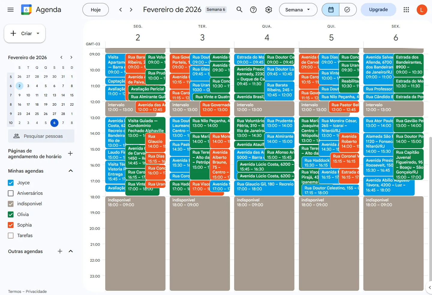 Calendário de agendamentos