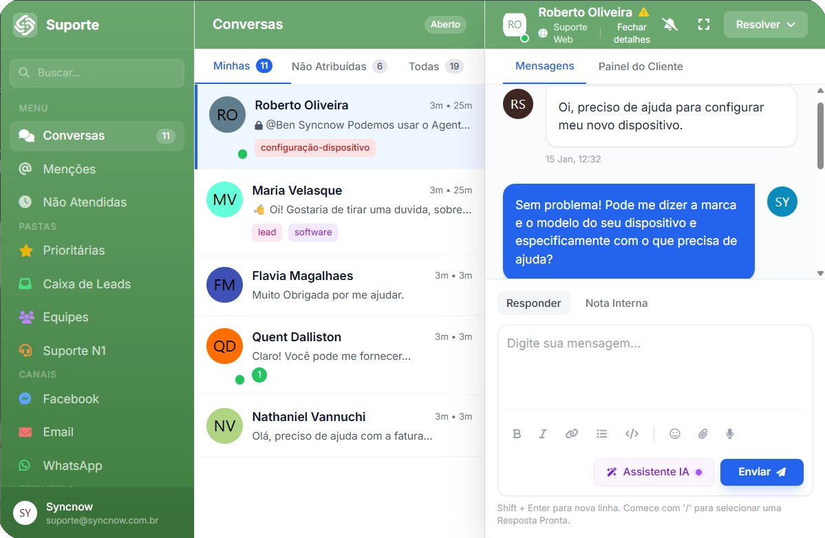 Painel de suporte